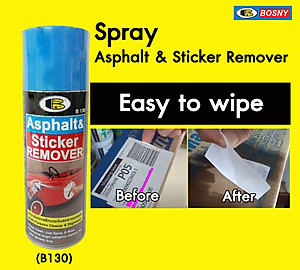 Chai xịt tẩy keo decal, băng dính,  keo dán, nhựa đường.. Asphalt & Sticker Remover - Bosny  B130 - 435 cc  - nhập khẩu Thái Lan (tặng kèm khăn lau và khẩu trang bằng vải không dệt)