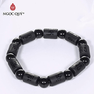 Vòng tay đá obsidian đốt trụ lục tự đại minh chú mệnh thủy, mộc - Ngọc Quý Gemstones