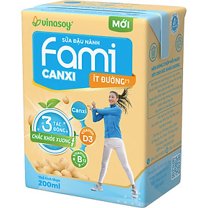 Thùng Sữa đậu nành Vinasoy Fami Canxi ít đường (200ml x 36 Hộp)