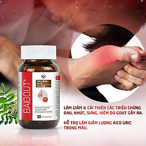 Viên uống Hỗ Trợ Kiểm Soát Các Bệnh Về Gout, Hỗ Trợ Giảm Đau Do Gout Baigout (Hộp 20 Viên)
