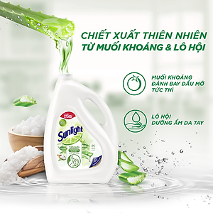 Nước Rửa Chén Bát Sunlight Thiên Nhiên Muối Khoáng & Lô Hội 3.6kg
