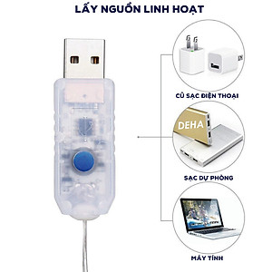 Dây đèn nháy Led đom đóm trang trí nguồn USB Điều khiển từ xa chọn 8 chế độ nháy màu vàng nắng, bóng đèn nháy cao cấp decor nhà cửa, lễ tết, lều trại du lịch