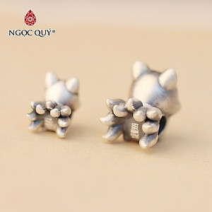 Charm bạc hồ ly 9 đuôi xỏ ngang - Ngọc Quý Gemstones
