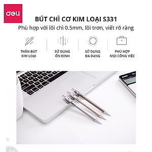 Bút Chì Kim Bấm Thân Kim Loại Ngòi 0.5mm Kèm Đầu Tẩy Học Sinh Deli - Phù Hợp Cho Văn Phòng, Nhà Trường, Vẽ Kĩ Thuật