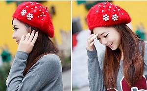 Mũ beret nón bere nữ len lông thỏ thời trang Hàn Quốc mới dona21111219