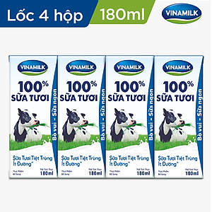 Thùng 48 Hộp Sữa Tươi Tiệt Trùng Vinamilk 100% Ít Đường (180ml)