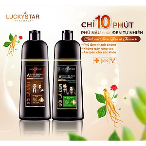 Dầu gội phủ bạc thảo dược cao cấp. Gội là đen LUCKY STAR chiết xuất nhân sâm và thảo mộc tự nhiên. Dầu gội nhuộm tóc giúp tóc đen tự nhiên, khỏe mạnh. Dầu gội đen tóc trong 10 phút ngay tại nhà, phiên bản mới có lược