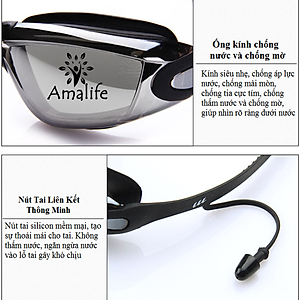 Bộ Kính Bơi Tráng Bạc Chống Tia UV Có Bịt Tai Gắn Liền - Chọn Màu – Kính Bơi Cao Cấp Chống Nước Tặng Kèm Bịt Mũi, Kèm Bịt Tai Rời Chính Hãng Amalife