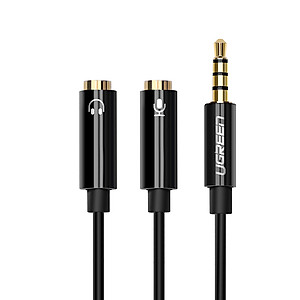 Dây chuyển đổi 3.5mm đực sang hai đầu 3.5mm cái (1 đầu hỗ trợ Mic, 1 đầu hỗ trợ tai nghe) UGREEN AV141 - Hàng chính hãng