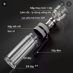 Bình Thủy Tinh 2 Lớp Pha Trà - Cách Nhiệt Tốt - Có Lõi Lọc Inox 304 - Dung Tích 400ml - Hàng Loại 1