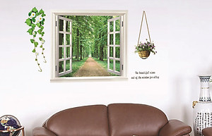 [ Size Lớn ] Decal dán tường kết hợp Bụi Tre - Cửa Sổ - Chân Tường Hoa AM9104-AY701-AY823