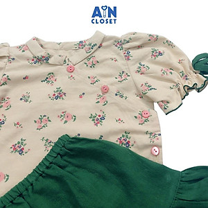 Áo dài váy bé gái họa tiết Hoa đỗ quyên xanh thô trà bông - AICDBG1KMMOT - AIN Closet