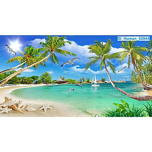 Tranh dán tường 3d cản bờ biển - tranh dán phòng khách - phòng ngủ - hành lang DD107