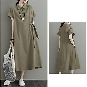 Đầm sơ mi nữ form rộng dáng dài có dây thắt nơ sườn phong cách vintage Hàn Quốc da61