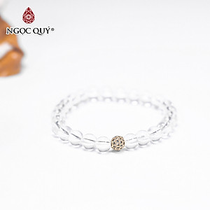 Vòng tay đá thạch anh trắng phối charm hợp kim đính đá size hạt 6mm mệnh thủy, kim - Ngọc Quý Gemstones