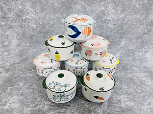 Thố nắp thố chưng yến gốm sứ Bát Tràng cao cấp vẽ tay xuất dư dung tích 600ml