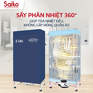 Tủ Sấy Quần Áo Đa Năng Thanh Khung Inox To Dày Saiko CD-1800 (1800W) - Màu Ngẫu Nhiên - Hàng Chính Hãng