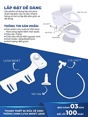 Vòi xịt vệ sinh thông minh LUVA BIDET LB101/LB201 xuất Hàn Quốc, BH 3 năm
