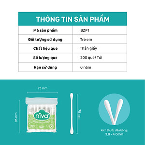 Tăm Bông NIVA Dành Cho Trẻ Em Túi Zipper 200 Que Giấy Bzp1