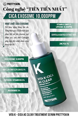 Serum hỗ trợ ngừa mụn Vita K - Cica Ac Clear Pretty Skin phục hồi - căng bóng - tái tạo làn da 50ml