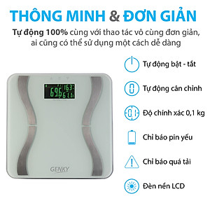 Cân sức khỏe điện tử thông minh Genky - phân tích cơ thể, theo dõi mỡ, cơ, nước, xương, calo, màn hình siêu rộng