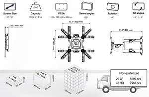 Giá Khung treo tivi North Bayou NB-P4 Xoay đa năng từ 32 đến 55 inch , Tải trọng tối đa 27Kg - Hàng chính hãng