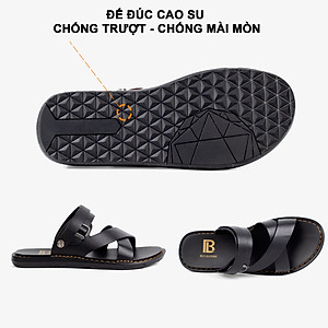 Dép nam quai ngang da bò Nappa cao cấp Bụi Leather E102, đế đúc nguyên khối khâu viền thủ công đi êm chân