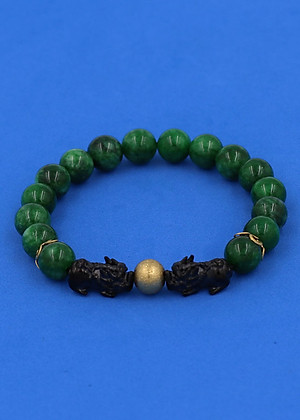 Vòng tay Cẩm Thạch Sơn Thủy size 8 ly, 10 ly, 12 ly - Vòng tay Tỳ Hưu Đôi inox đen VCTDNTHHEV - hợp mệnh Mộc, mệnh Hỏa