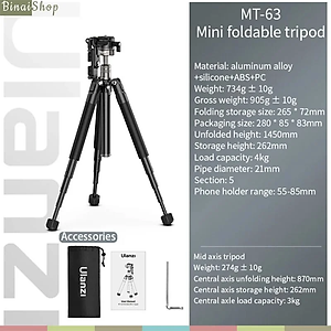 Ulanzi MT-63 - Tripod Mini 2 In 1 Di Động Dành Cho Máy Ảnh, Điện Thoại, Trọng Tải 4kg- Hàng chính hãng