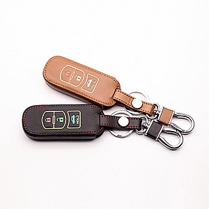 Cho xe Mazda, bao da chìa khóa 2 nút dạ quang kiêm móc khóa chất liệu da, Inox MIHOCO Mazda 2N, Hàng chính hãng