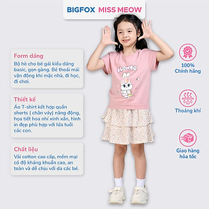 Set bộ cotton bé gái Bigfox Miss Meow size đại cộc tay mix chân váy hè cỡ 3,6,9,11 tuổi 30kg 40kg