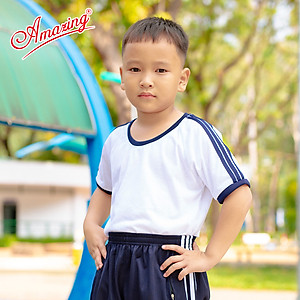 Áo thun thể dục thương hiệu Amazing cho bé trai, cổ bẻ và cổ tròn, đồng phục thể thao cho học sinh nam nữ các cấp