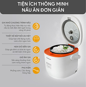 Nồi Cơm Điện Tử BlueStone RCB-5928 - 0.6 Lít - 350W - Điều Khiển Cảm Ứng - Hẹn Giờ - Giữ Ấm - Lòng Nồi 1.5mm - Bảo Hành 2 Năm - Hàng Chính Hãng