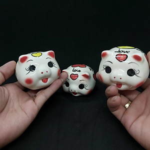 Combo 2 Con HEO ĐẤT Tiết Kiệm Gốm Men Sứ Bát Tràng cao cấp - Size MINI Màu TRẮNG SỮA, Heo Phong thủy Thu Hút Tài Lộc, May Mắn - Lợn Đất chưng bàn làm việc, bàn học, trang trí nội thất, giải hạn