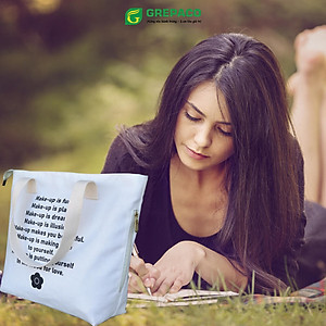 Túi Tote Nữ Grepaco Xách Vải Bố Canvas Cao Cấp In Chữ Đẹp Đeo Chéo Vai Có Khóa Kéo Nhiều Ngăn Dùng Đi Học, Làm Công Sở, Du Lịch Phong Cách Thời Trang Hàn Quốc - Tặng Túi Đựng Mỹ Phẩm