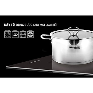 Bộ nồi inox 5 đáy Sunhouse Mama SH784, Bộ nồi gồm 3 size 16, 20, 24 cm, Chất liệu inox phù hợp với tất cả các loại bếp, Hàng chính hãng