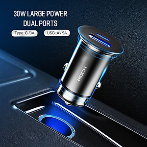 Tẩu củ sạc nhanh 30W đa năng cổng Type-C PD và USB hiệu Rock Metal Mini cho xe hơi / xe ô tô hỗ trợ Quick Charge 3.0 / Quick Chagre 4.0 - Hàng nhập khẩu