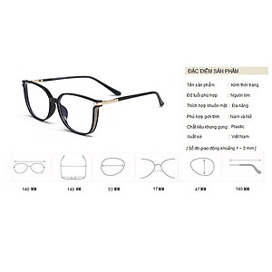 Gọng Kính Cận, Kính Giả Cận Nữ Mắt Mèo Viền Dày Ánh Nhũ Nữ Tính,  Chống Ánh sáng Xanh, Gọng Nhựa Dẻo TR90 Đen, Nâu, Trong Suốt - BLUE LIGHT