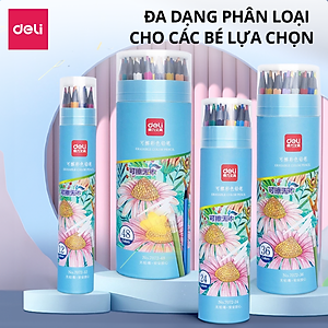Bút Chì Màu Xóa Được Deli - Bút Chì Màu Học Sinh Chì Đen Cao Cấp Lõi Chì Dày Hơn - 12/24/36/48 Màu Sắc Tươi Sáng