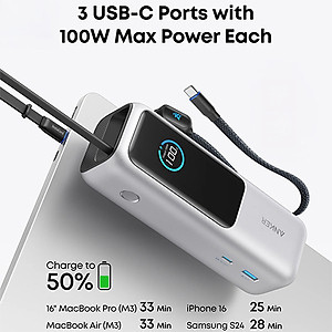 Sạc dự phòng Anker Zolo Power Bank High-Power Multi Device USB-C 165W 25000mAh A1695 - Hàng chính hãng
