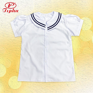 Áo trắng học sinh, cổ sen viền lính thủy xinh xắn, tay phồng, đồng phục bé gái cấp 1 có size đến lớn 60kg