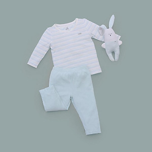 Bộ Quần Áo Giữ Nhiệt Nous Màu Kẻ Xanh - Chất Liệu Nu Thermo (Size Từ 6-9 Tháng Đến 18-24 Tháng)