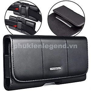 Case bao da đeo nịt da thật cho iPhone 11 12 13 14 Pro Max / 14 Plus / Note 20 / S22 / S23 ultra và các dòng máy từ 6.7 inch trở xuống hiệu HOTCASE Nuoku Elegant and Royal phiên bản đeo thắt lưng (có ngăn đựng thẻ, nắp gập hít nam châm) - Hàng nhập khẩu