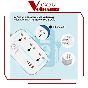 [Mỹ] Ổ cắm điện Energizer đa năng 3AC kèm 2USB-A và 2USB-C sạc nhanh PD (max PD 65W) - Energizer EPB3250W00EU