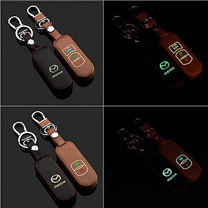 Cho xe Mazda, bao da chìa khóa 2 nút dạ quang kiêm móc khóa chất liệu da, Inox MIHOCO Mazda 2N, Hàng chính hãng