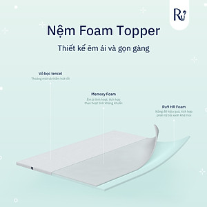 Nệm Foam Topper Ru9 Cao Cấp | 2 Lớp Foam Giúp Nâng Đỡ và Êm Ái | Dễ Dàng Di Chuyển | 7 Kích Thước
