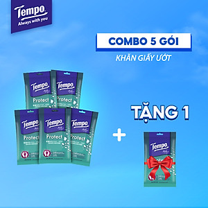 [MUA 5 GÓI TẶNG 1 GÓI] gói Khăn giấy ướt diệt khuẩn Tempo Protect Wet Wipes (Gói 10 tờ)