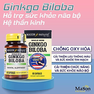 Viên uống bổ não hỗ trợ tăng tuần hoàn não trí nhớ Mason Natural Ginkgo Biloba Mỹ 60 viên