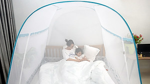 Mùng Chụp Màn Chụp Tự Bung Đỉnh Rộng Cao Cấp 1m6x2m có viền chân - Mộc Miên ( có 2 Cửa)