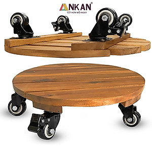 Đế Kê Chậu Cây Có Bánh Xe ANKAN, R30cm Làm Giá Đỡ Kệ Hoa Cây Cảnh, Màu Vàng Nắng, Chịu Tải 150Kg